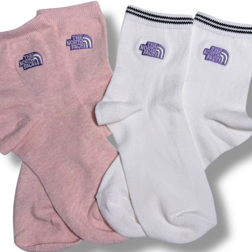 The North Face 2 Pack Womens Socks Pink White Sz M Medium Crew Style